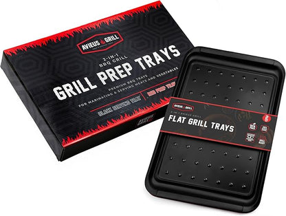 AVIEUS Grill Prep and Serve Trays | Set of 2 Stackable, Melamine Trays | Serving Tray & Marinating Tray | Serving Platter for Plating Food & BBQ Prep Tub for Marinating Meats | Grill Accessories |