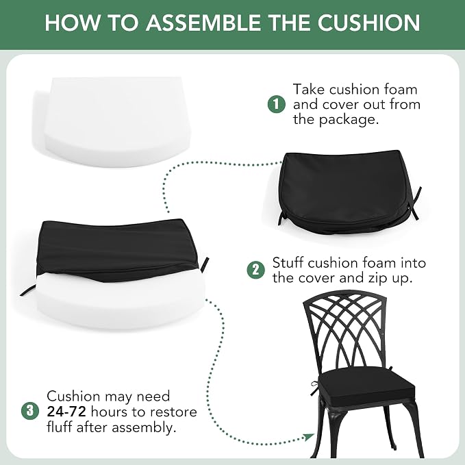 Outdoor Chair Cushions Set of 4: Waterproof & Fade Resistant Patio Furniture Cushions - 17 x 16 x 2 Inch Non Slip Round Corner Seat Cushion Pads with Removable Cover for Garden Yard Lawn, Black