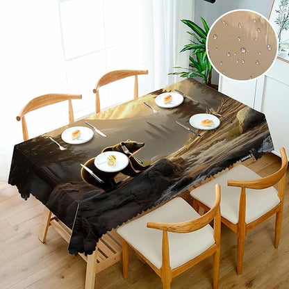 Swono Grizzly Bear Tablecloths Animal Bear Brook Canyon Forest Mountain Nature Kitchen Dinning Tabletop Decoration, Polyester Table Cover for Indoor Outdoor 50x72 Inch Tablecloth