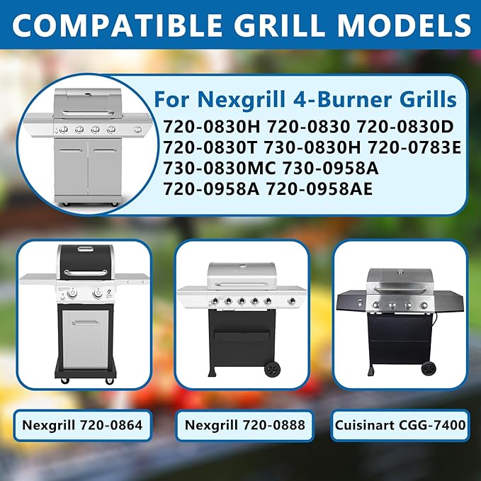 Replacement Parts for Nexgrill 4-Burner 720-0830 720-0830H 720-0830D 720-0783C, Stainless Steel Grill Grate, Heat Shield Plates, Burner Tubes, Igniters Kit for ‎‎Cuisinart CGG-7400 Replacement Parts