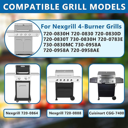 Replacement Parts for Nexgrill 4-Burner 720-0830 720-0830H 720-0830D 720-0783C, Stainless Steel Grill Grate, Heat Shield Plates, Burner Tubes, Igniters Kit for ‎‎Cuisinart CGG-7400 Replacement Parts