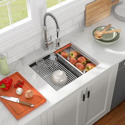 23x19 Inch Kitchen Sink Undermount Small Wet Bar Sink Workstation 16 Gauge 304 Stainless Steel Handmade Contemporary Ledge Single Bowl Deep Sink