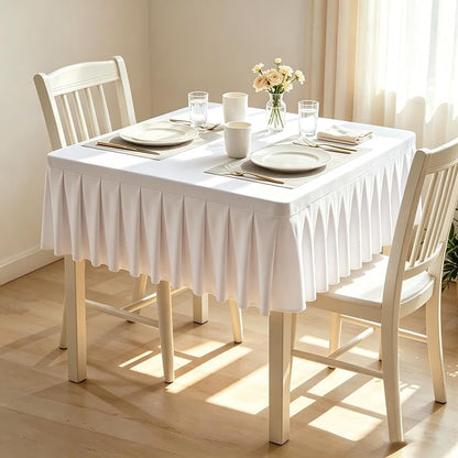 PARTISKY White Spandex Square Tablecloths 34x34 Inch Wrinkle Free | Fitted Card Table Cloth Stretch Square Table Cover for Kitchen Dinner, Holiday Party, Wedding Banquet, Display Trade Show