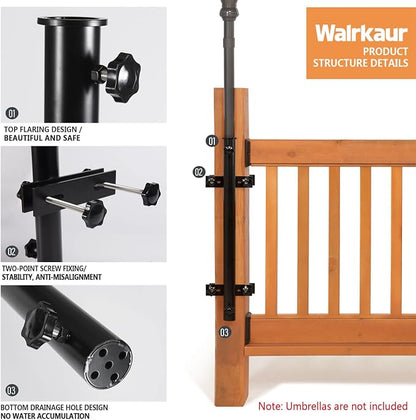 304 Stainless Steel Patio Umbrella Holder, Deck Umbrella Mount, Post Black | Easy Installation, Sturdy, Fits Umbrellas up to 1.9", Save Space, Railing Mounting Brackets, Heavy Duty Outdoor Umbrella Base