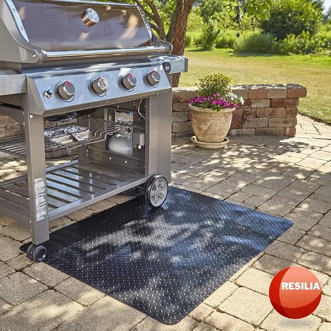 RESILIA Large Under Grill Mat – Heavy Duty, Reusable Outdoor Floor Protector Mats for Deck, Patio, & Garage – 36 Inch x 48 Inch, Black Diamond Plate, Made in The USA
