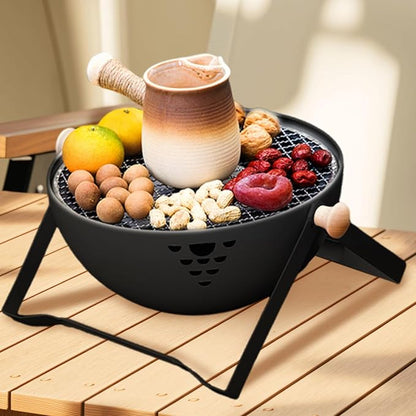 Charcoal Grill - Foldable Portable Barbeque Stove | BBQ Grill with Anti-Scalding Handle | for Outdoor Garden Table Travel Picnic Pan-Fried Meat Tea Brewing Hot Pot Cooking