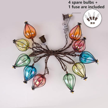 Outdoor String Lights Plug in with 10 Incandescent Bulbs, Multicolor Patio Lights Connectable Weatherproof Decorative Lantern String Lights for Gazebo Porch Bedroom Cottagecore Decor (Hot Air Balloon)