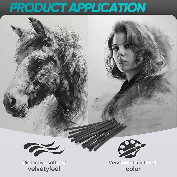 100 Pcs Willow Charcoal Sticks, Willow Charcoal,Mixed Sizes: 2-4mm, 4-5mm, 5-7mm, 7-9mm - Professional Soft Black Drawing Charcoal for Sketching & Art