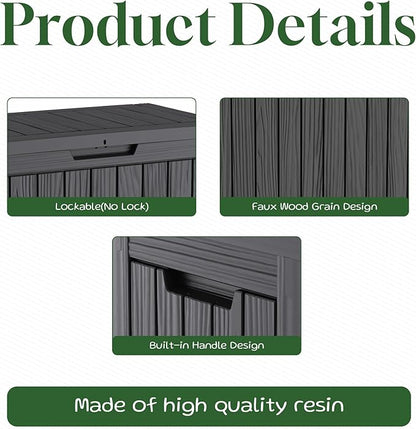 PatioZen 50 Gallon Deck Box Outdoor,Weatherproof Resin Patio Storage Box,Waterproof Outdoor Storage Boxes with Lid Lockable for Cushions,Garden Tools,Black