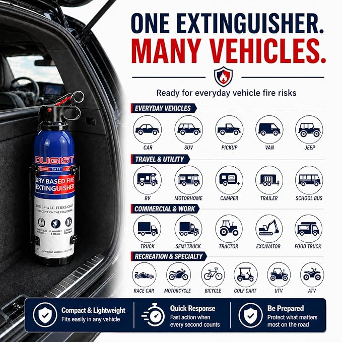ABC Fire Extinguisher for Home & Vehicle - Portable Dry Chemical Fire Extinguisher | Grease & Electrical Fire Extinguisher for Kitchen, Car, Easy for All Ages to Use (2-Pack, 1.32lb Each)