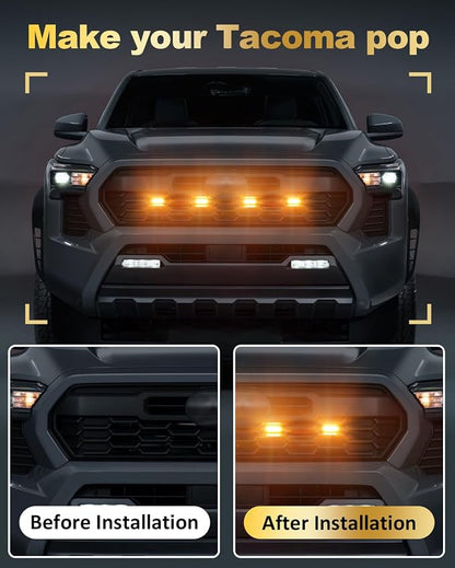Grill Light for Toyota Tacoma 2024-2026 TRD Sport Offroad PreRunner, Yellow | 4th Gen Tacoma Raptor Grille Lights, Upgrade Tacoma Front LED Lights, Snap-in Installation, OEM Style, Off-road Driving
