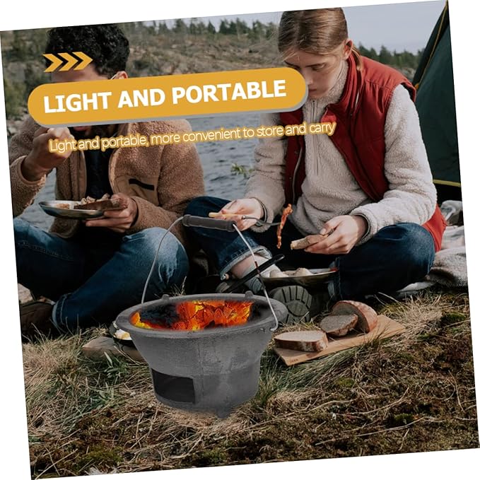 Wear-resistant Iron Bbq Stove Portable Grilling Heating for Outdoor Cooking Charcoal Grill for Camping Bbq Supplies Random Handle Color