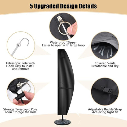 Patio Umbrella Covers for 11ft to 13ft Offset Umbrella, 420D Waterproof Outdoor Umbrella Cover, Cantilevered Offset Umbrella Cover All-Weather Protection with Sturdy Waterproof Zipper and Top Vent