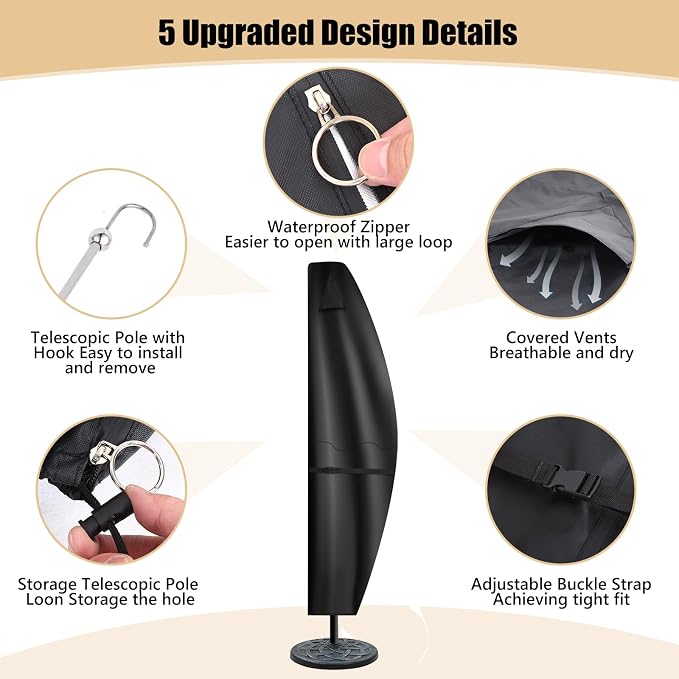 Patio Umbrella Covers for 11ft to 13ft Offset Umbrella, 600D Waterproof Outdoor Umbrella Cover, Cantilevered Offset Umbrella Cover All-Weather Protection with Sturdy Waterproof Zipper and Top Vent
