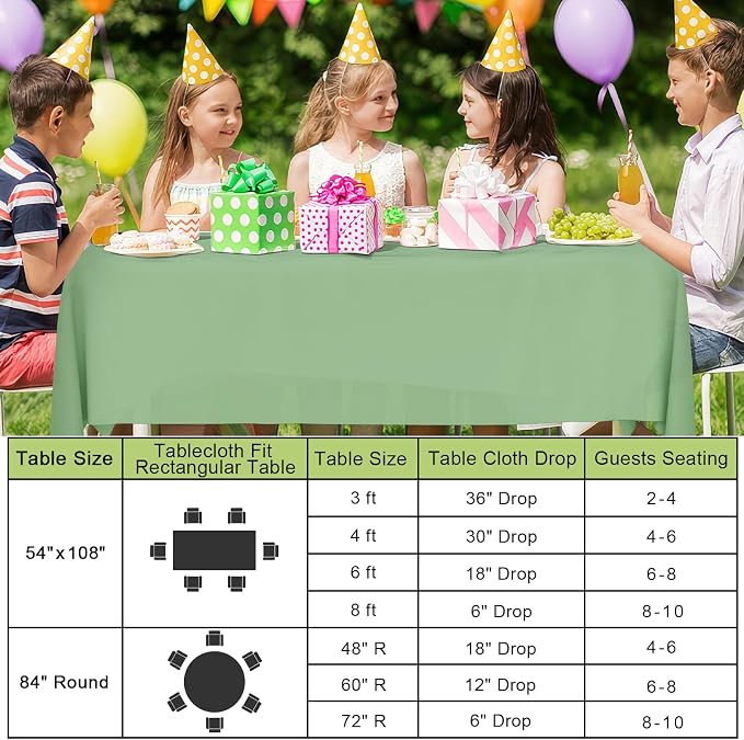 Smiry Disposable Table Cloth 3 Pack, 84 Inch Round Waterproof Plastic Tablecloth, Decorative Round Table Covers for Party, Birthday, Picnic, Sage Green