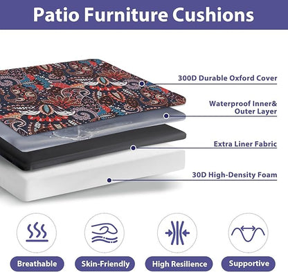 IPYNBAP Outdoor Chair Cushions Set of 4 -Waterproof Outdoor Seat Cushions for Patio Furniture, Patio Chair Cushion with Handle and Ties, Out Door Chair Pads,17x16x2-Square, Artistic Floral