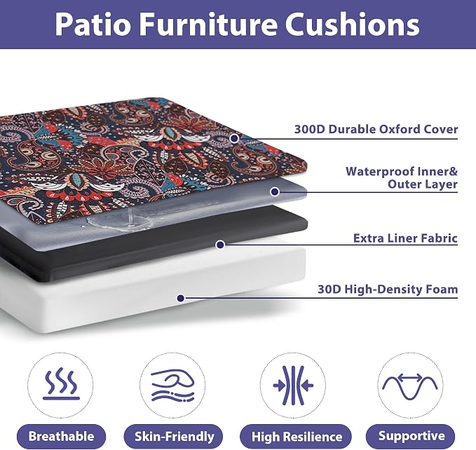 IPYNBAP Outdoor Chair Cushions Set of 4 -Waterproof Outdoor Seat Cushions for Patio Furniture, Patio Chair Cushion with Handle and Ties, Out Door Chair Pads,19x19x3-Square, Artistic Floral
