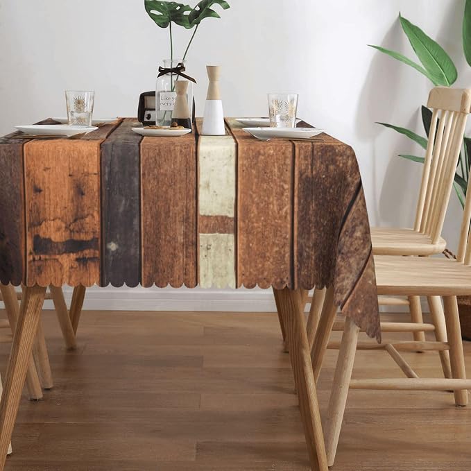 Wooden Print Rustic Rectangular Tablecloth, Old Wood Plank Table Cloth Washable Tablecloths Decorative Table Cover for Kitchen, Dining, or Parties 54x72 Inches