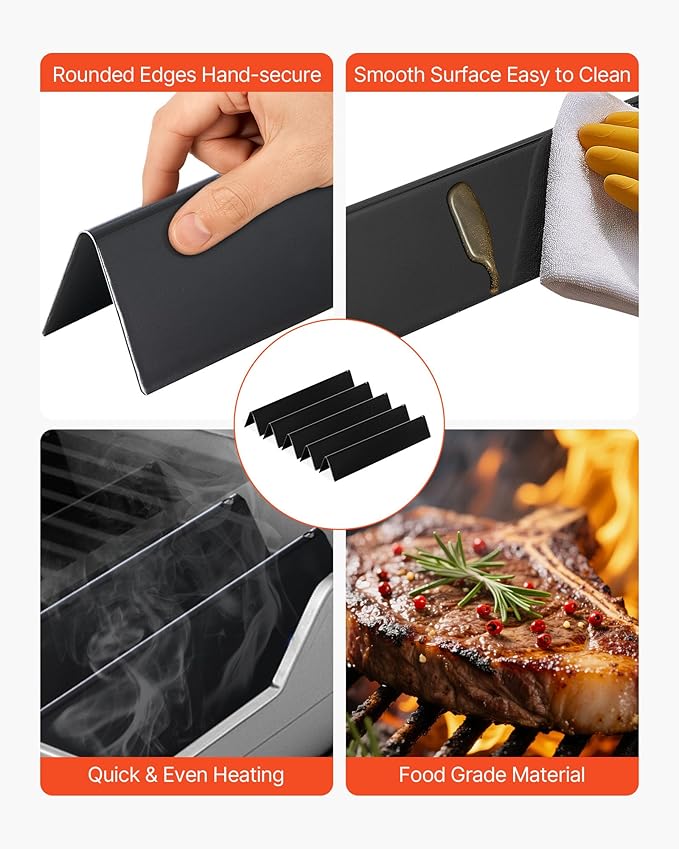 VEVOR Flavorizer Bars, 15 inch Grill Replacement Part, for Weber Spirit I & II 300 Series Grills, Including Spirit E-310, ll S-310, ll E-320, Porcelain-enameled Steel Thicker Heat Plate, 5 Pack