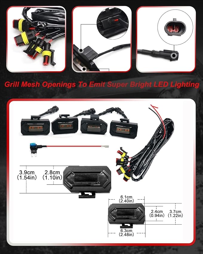4Pcs Amber LED Grill Lights Kit for 2020-2022 Toyota Tacoma | for TRD Off-Road & Sport OEM Grille,Black Shell, w/ Wiring Harness,Not for 2020-2021 OEM SR/SR5/Limited/TRD Pro Grilles