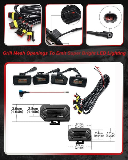 4Pcs Amber LED Grill Lights Kit for 2020-2022 Toyota Tacoma | for TRD Off-Road & Sport OEM Grille,Black Shell, w/ Wiring Harness,Not for 2020-2021 OEM SR/SR5/Limited/TRD Pro Grilles