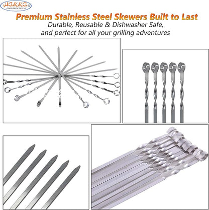 Hakka Stainless Steel Barbecue Skewers, 23.6" Shish Kabob Skewers Heavy Duty Metal Skewers for Grilling Large Wide Reusable Kabob Sticks with NonSlip Ring Handle,Set of 10