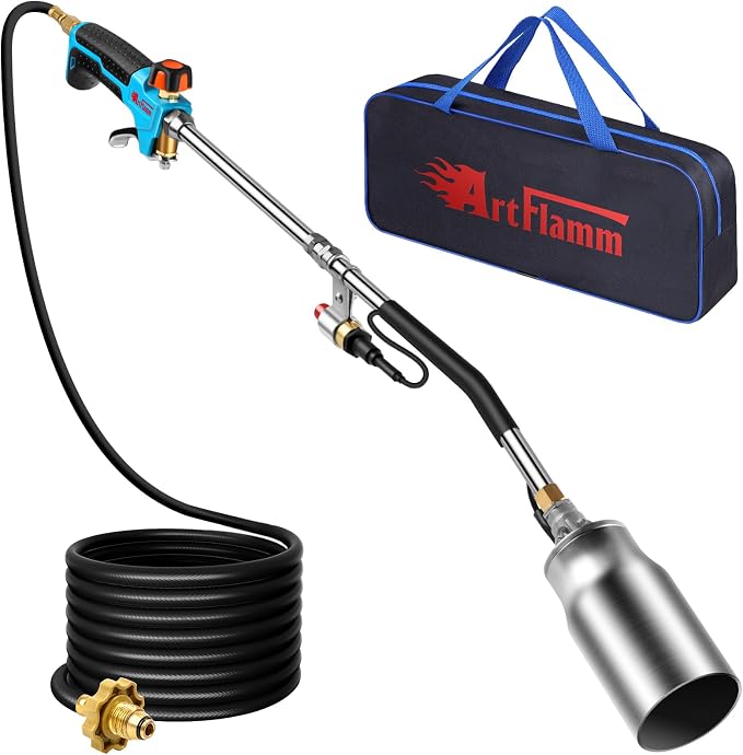 ARTFLAMM Portable Propane Torch Weed Burner Kit with Storage Bag, High Output BTUs & 10 FT Hose, Self Igniter Weed Flame Torch for Campfires,Roofing,Melting Snow and Ice,Road Marking