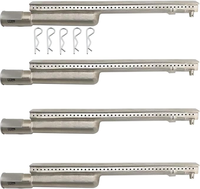 HONSIN 4 Set Heavy Duty Cast Stainless Steel Grill Burners for Bull, Premium Outdoor BBQ Gas Grill Burner Replacements for Bull, Cal Flame, Blaze, Aussie, Bakers & Chefs, Thermos Turbo CharBroil