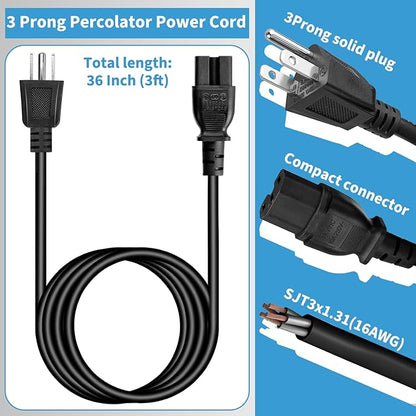 HASMX 3 Prong Power Cord 36" for Smokehouse LJ Little Big Mini Chief Smoker HighTemp, Replacement Electric Smoker Part 3pin Cord Black 3ft Length (1-Pack)