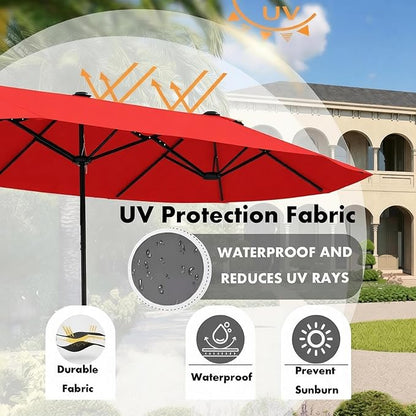 15ft Patio Umbrella Replacement Canopy for 12 Ribs, Large Outdoor Umbrella Top Cover Only, Double-Sided Fabric for Market Umbrellas, Sombrillas de Patio Repuesto (Frame NOT Included), Red