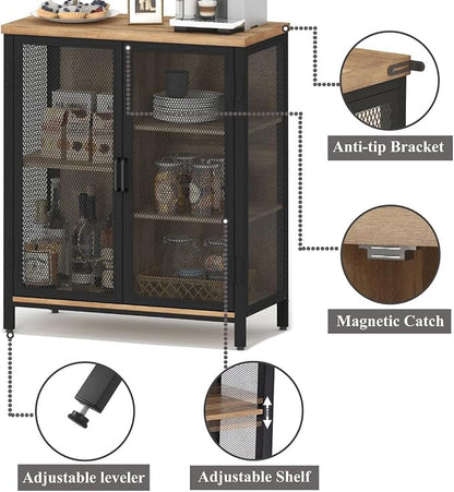 Coffee Bar Cabinet with Storage for Home Kitchen, Rustic Liquor Cabinet for Entryway, Small Industrial Buffet Sideboard Cabinets for Dining Room (Vintage Oak)