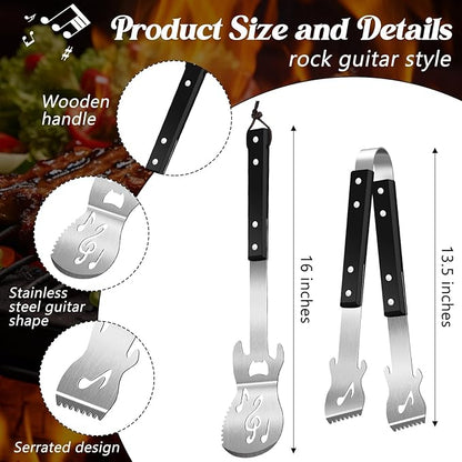 Jingmore 2 Pcs Guitar Gifts for Dad Men Father's Day Grill BBQ Guitar Gift Spatula Tong Fork Heavy Duty Stainless Steel Barbecue Utensils Grilling Accessories Set for Music Lover Enthusiast Birthday