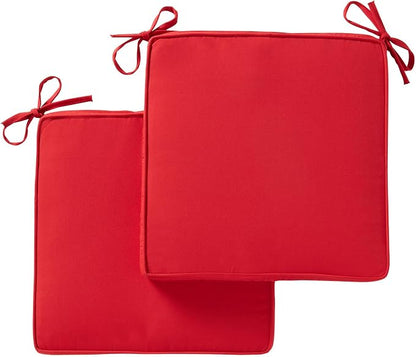 Indoor/Outdoor Chair Pads in Sunbrella Fabric – 17''x17'' Patio Seat Cushions with Foam Insert, Removable Reversible Cover & Ties for Patio Dining Chairs – Set of 2 or 4, Canvas Jockey Red
