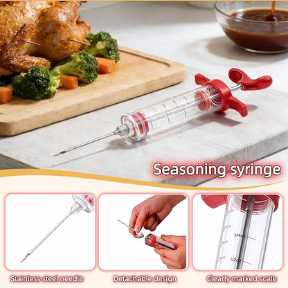 Meat Injector Syringe with Cleaning Brush,30ml/1oz Capacity Turkey Injector with 3"Needle,1 oz Brining Kit for Effortless Marinating-Perfect for BBQ,Chicken,Thanksgiving Turkey,Steak&Grill