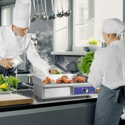 Happygrill 22" Commercial Electric Griddle, Stainless Steel Flat Top Grill w/Adjustable Temperature Control 122℉-572℉, Complete Accessories, 2000 W Electric Countertop Griddle for Kitchen Restaurant