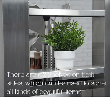 Outdoor Kitchen Island Gas Grill Barbecue Station with Refrigerator Rotisserie Side Burner Granite Countertop Storage Cabinets Drawers Faucet Sink Roof Lights Wheels Thermometer Warming Rack (Silver)