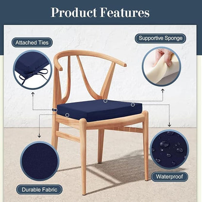 Cozyide Outdoor Chair Cushions, Waterproof Patio Seat Cushions with Adjustable Straps, Square Corner Patio Chair Cushions for Garden, Navy, 18.5x16x3 Inch (Pack of 4)