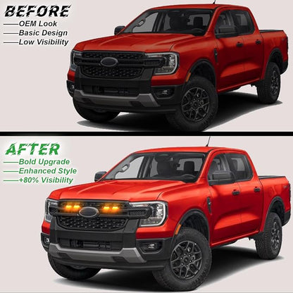 4PCS Front Grille Lights for Ford Ranger 2019-2026 Amber Light | Bright Bumper Grill Light Bar LED Running Lamps Fit for XL XLT Lariat Car Accessories