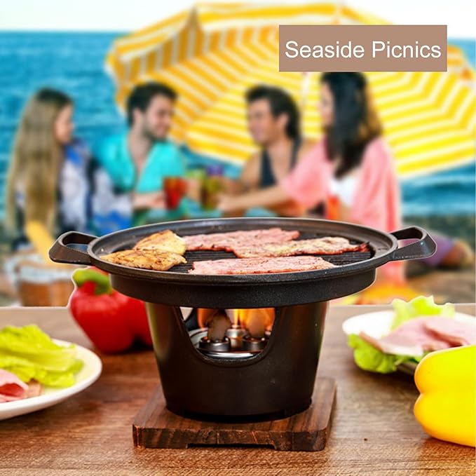 Mini BBQ Grill, Stick Proof Smokeless Portable Tabletop Barbecue Grill, Round Barbecue Stove for Home Barbecue or Outdoor Picnic Tailgate Camping (HN-BBQ18A)