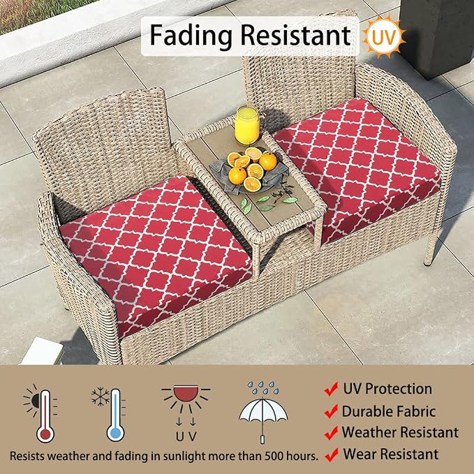 Magpie Fabrics Indoor Outdoor Cushion Cover Replacement 2 Pack, NO Insert! Water Repellent Slipcover with Ties Decor for Patio Garden Chair Sofa Bench Wicker(Red Geometry, 22x20x4 Inch)