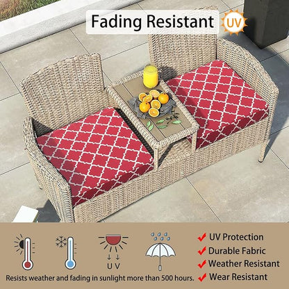 Magpie Fabrics Indoor Outdoor Cushion Cover Replacement 2 Pack, NO Insert! Water Repellent Slipcover with Ties Decor for Patio Garden Chair Sofa Bench Wicker(Red Geometry, 22x20x4 Inch)
