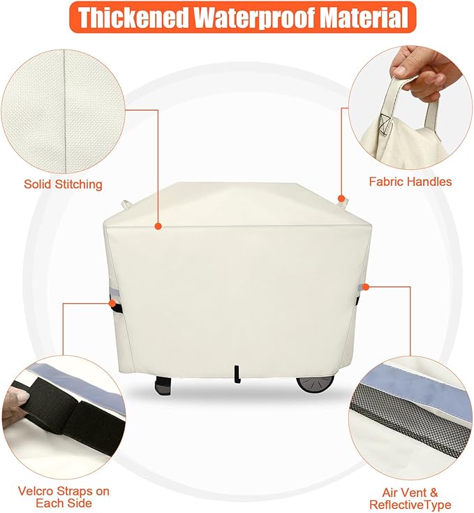 QuliMetal 7112 Grill Cover for Weber Q2000, Q2200, Q2400, Q2000N+, Q2800N+, Q300, Q320, Q3000, Q3200 Gas Grills, 600D Waterproof Fade Resistant BBQ Gas Grill Cover, Beige