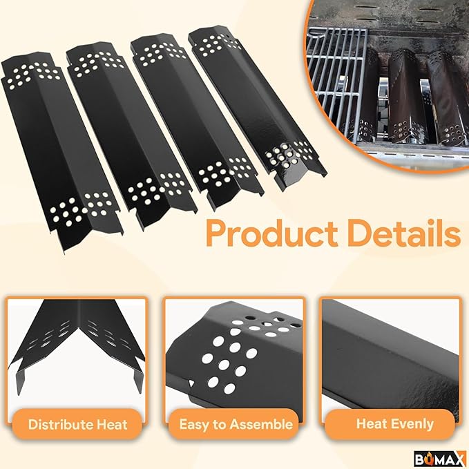 BQMAX Grill Parts for Nexgrill 4 Burner Gas Grill 720-0830H 720-0830 720-0830T, Cooking Grate, Heat Plates Shield and Burner for Nexgrill 4 Burner Replacement Parts for 720-0830h Nexgrills Part