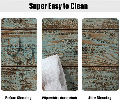 Wood Grain Fitted Oval Tablecloths, Green Rustic Weathered Wooden Planks Windproof Polyester Table Covers, Fits to 52x70 in Tables, Table Cloths for Indoor Restaurant Outdoor Terrace Dining Decor