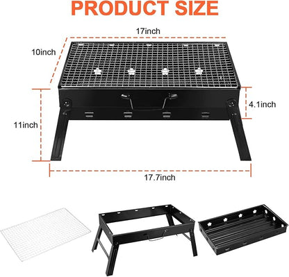Moclever Folding Portable Charcoal Grill – Stainless Steel Mini BBQ Grill for Outdoor Cooking, Camping, Picnics, Beach, Tailgating, Compact & Easy to Carry