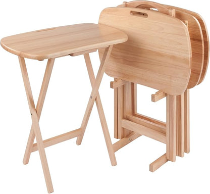 Winsome Lucca Set of 4 Foldable Snack Tables with Storage Rack, Easy to Store Portable Fold Up Table Set for Kitchen, Living Room TV Dining, Crafts, Puzzles, Work from Home