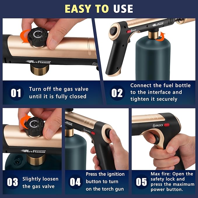 ARTFLAMM Propane Torch with Turbo Mode, Flamethrower Gun with Safety Lock, Blow Torch Gun for Cooking, Kitchen Food Torch Head for Grill, Searing Steak, BBQ, Charcoal Lighter(Tank Not Included)