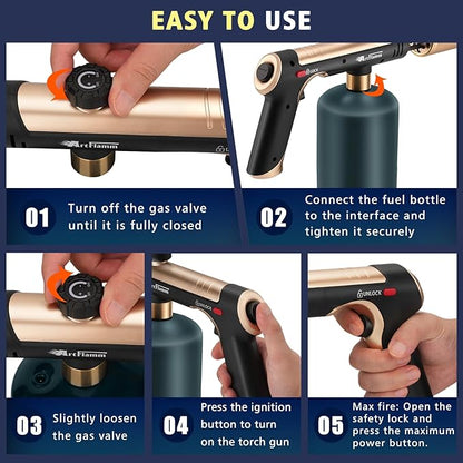 ARTFLAMM Propane Torch with Turbo Mode, Flamethrower Gun with Safety Lock, Blow Torch Gun for Cooking, Kitchen Food Torch Head for Grill, Searing Steak, BBQ, Charcoal Lighter(Tank Not Included)
