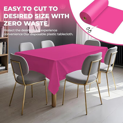 54 Inch X 300 Feet Plastic Table Cover Roll Premium Disposable Plastic Tablecloth for All Type/Shape Tables | Picnic, Party, Banquet, Birthdays, Weddings (Fuchsia, 54 Inch X 300 Feet)