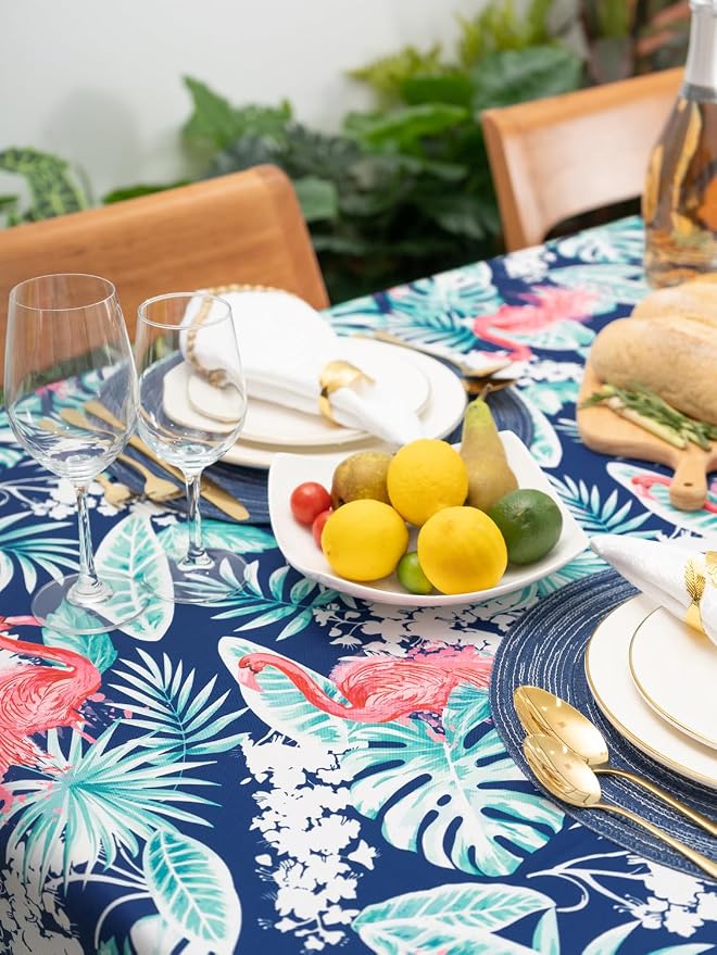 YiHomer Indoor Outdoor Tabletop for Spring Summer Decorations, Picnics and Dinner Parties - Stain and Water Resistant, Flamingo Dancing, Tablecloth, 60 x 84 Rectangle